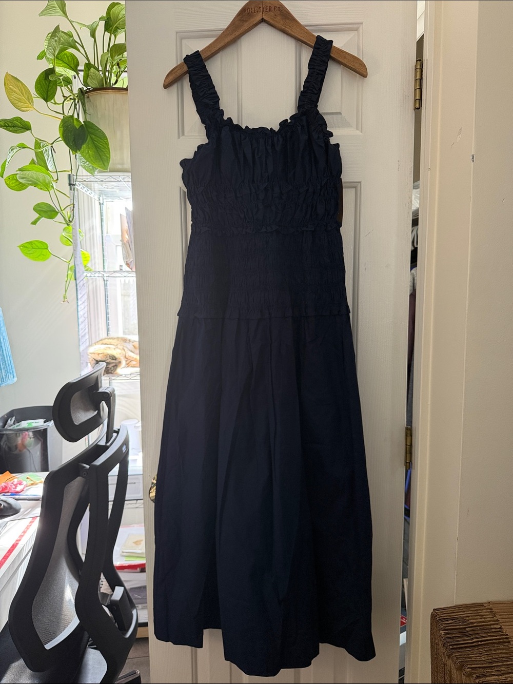 O.P.T. Women's Smocked Navy Midi Dress. Sz S